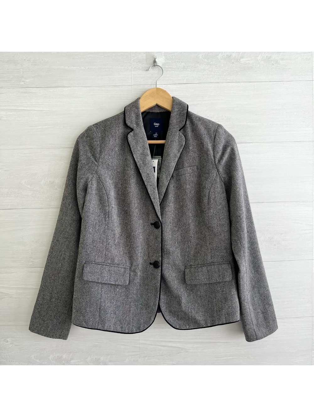 NWT Gap Baby Tweed Blazer Gray Wool Blend Piped Jacket Women’s Size 2